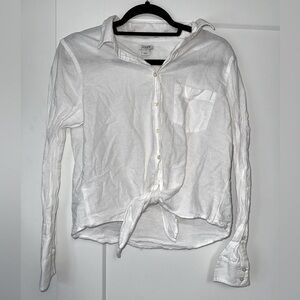 J. Crew Women’s Medium White Linen/ Cotton Button-Up Tie Bottom Long Sleeve Top